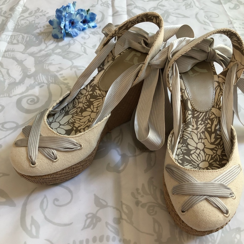 BNIB Report Basketweave Platform Ankle Tie Wedges - Picture 5 of 5